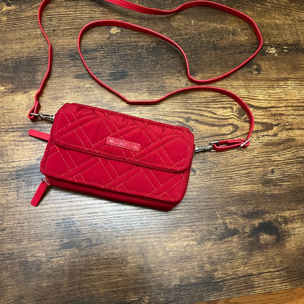 Vera Bradley Crossbody Wallet Red Quilted Purse.